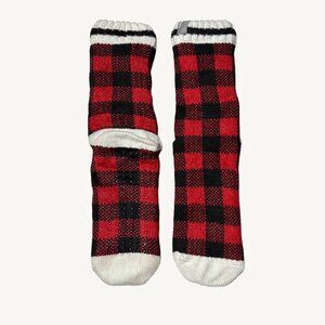 New without Tags Bench Red and Black Plaid Slipper Socks with Grippies